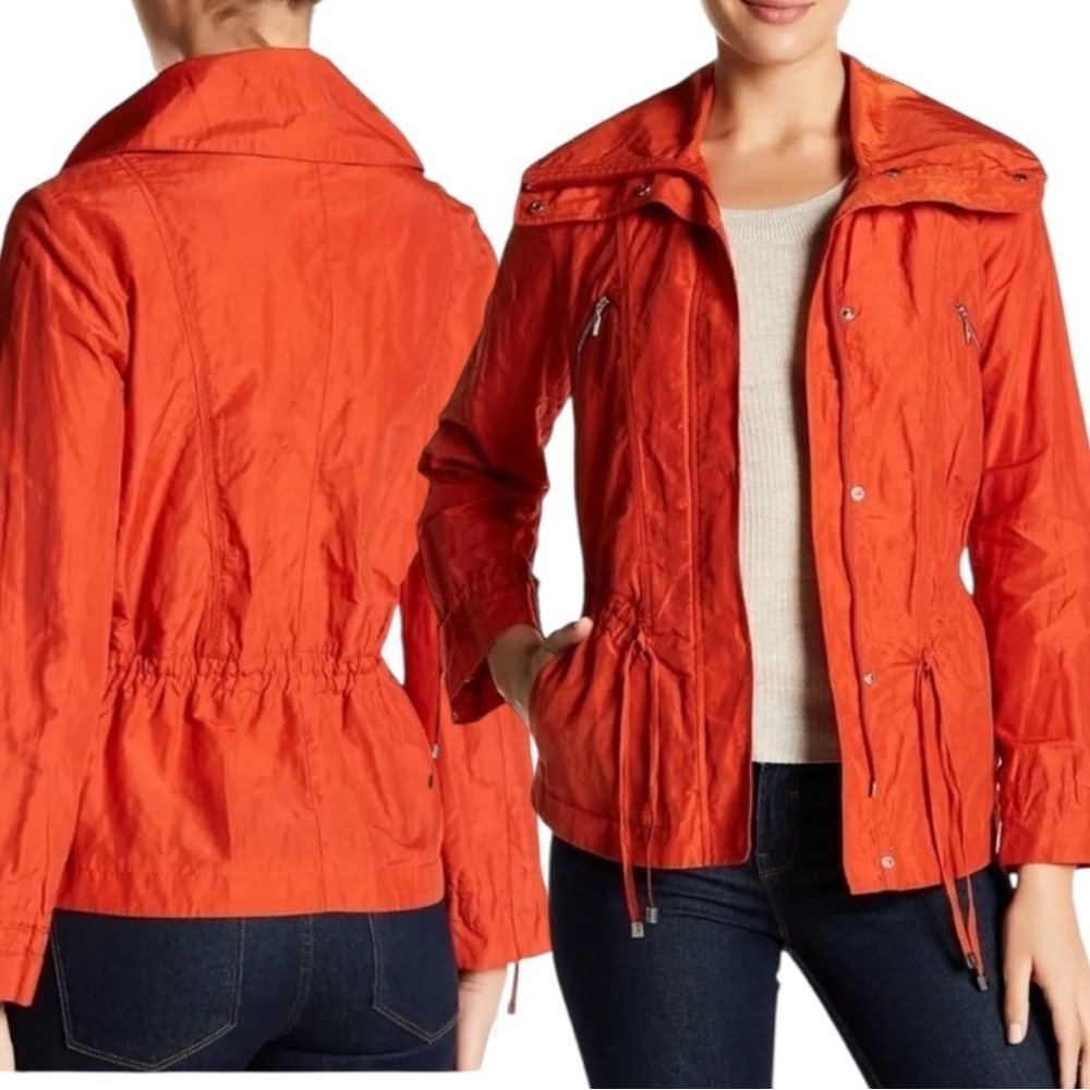 Cole Haan Nylon Jacket Draw String Front Zip High Neck Off White Women's Large - Picture 2 of 13